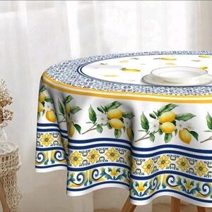 Amalfi Coast Lemon Print Round Tablecloth 70"